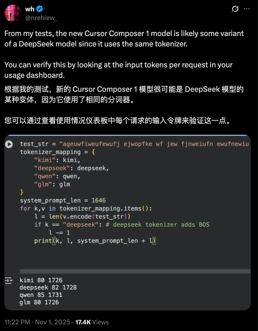 Cursor“自研”模型套壳国产开源?网友:毕竟好用又便宜插图7 Cursor“自研”模型套壳国产开源?网友:毕竟好用又便宜插图7