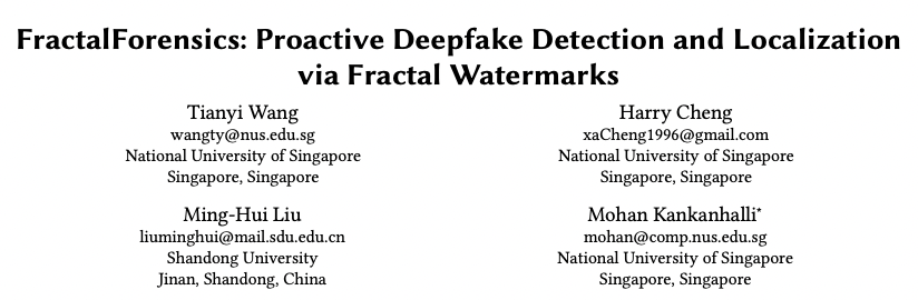ACM MM 2025 Oral | 新加坡国立大学提出FractalForensics,基于分形水印的主动深度伪造检测与定位插图 ACM MM 2025 Oral | 新加坡国立大学提出FractalForensics,基于分形水印的主动深度伪造检测与定位插图