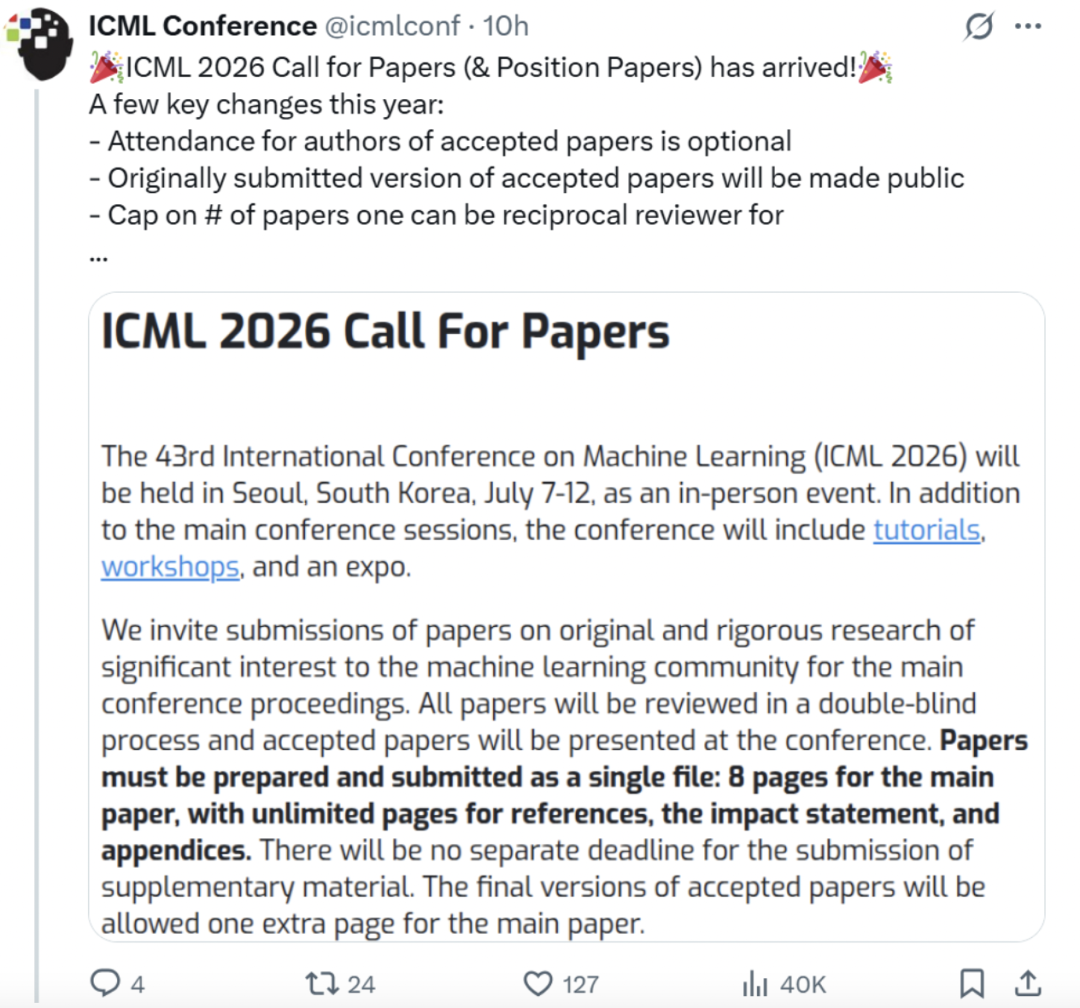 ICML 2026新规「避坑」指南:参会非必须、原稿将公开、互审设上限插图 ICML 2026新规「避坑」指南:参会非必须、原稿将公开、互审设上限插图