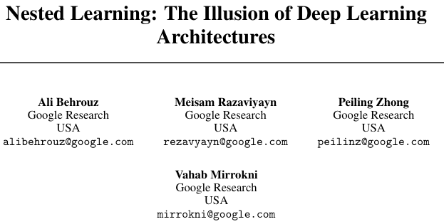 AI 也有长久记忆了!谷歌 Nested Learning 让 AI 拥有持续学习的生命力插图1 AI 也有长久记忆了!谷歌 Nested Learning 让 AI 拥有持续学习的生命力插图1